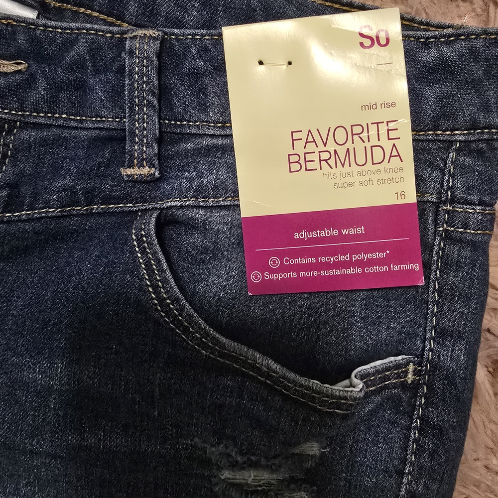 SO Women's Dark Wash Distressed Bermuda Shorts - Picture 3 of 8